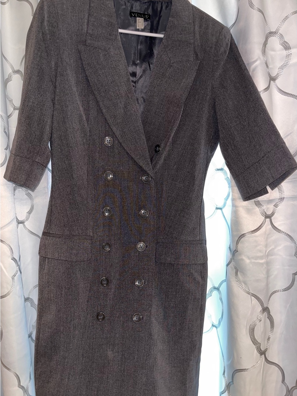 VENUS Gray Double-Breasted Short-Sleeve Blazer Dress